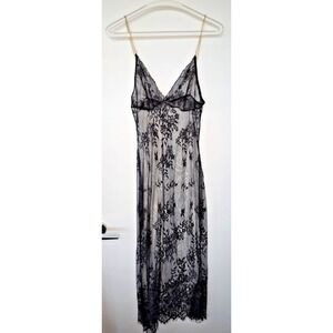 Lace Slip Dress Maxi Black Golden Chain Strap Y2K Bohemia Gothic Festival Party